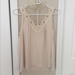 High Neck Lace Buttoned Back Blouse